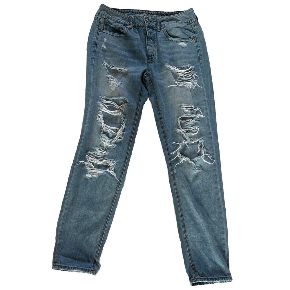 American Eagle Outfitters Jeans Jegging Skinny Tom Girl Distressed Button Size 2
